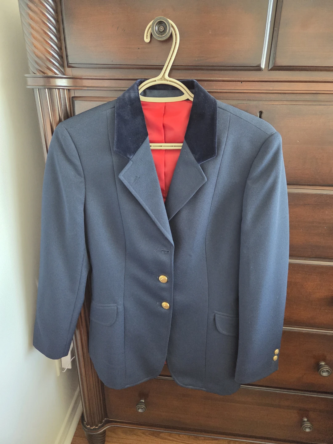 Navy Equestrian Riding Jacket with Red Lining