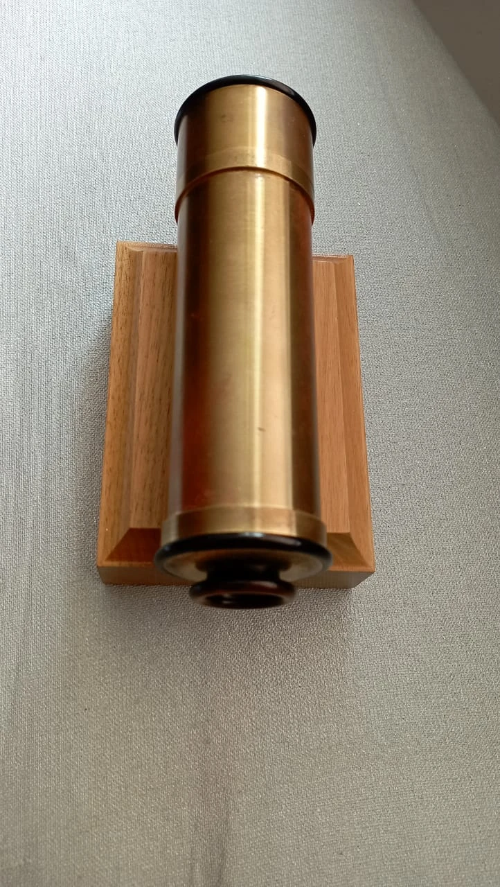 Antique Van Cort Instruments Brass Kaleidoscope  w/Wooden Base