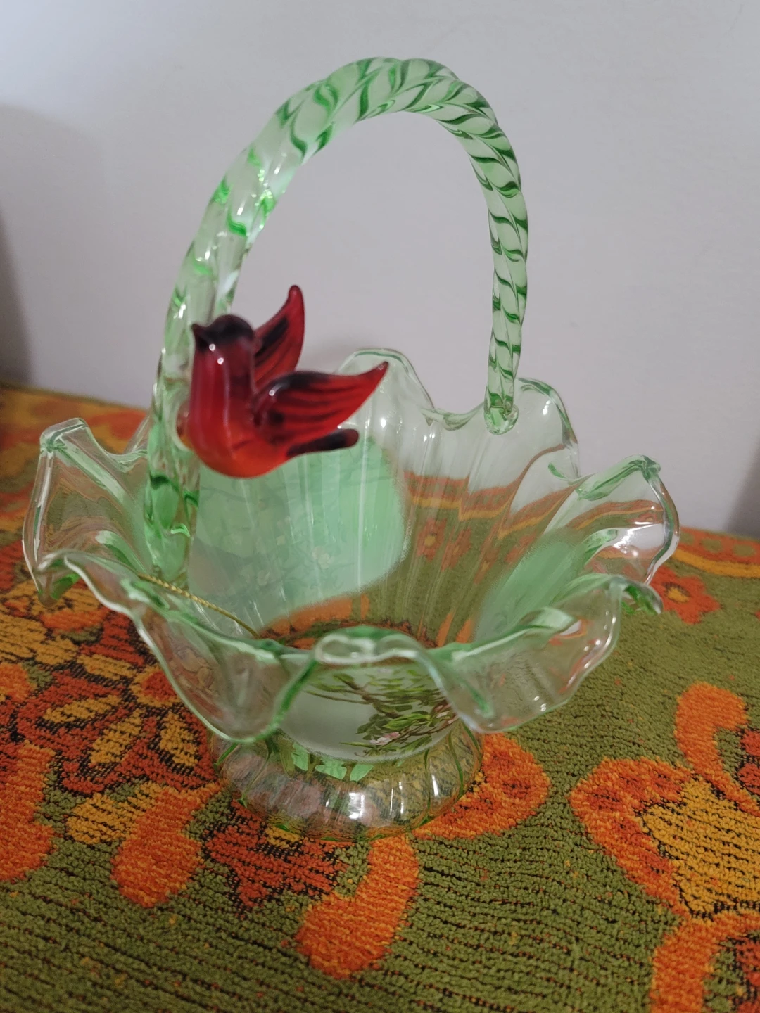 James Hautman "Cardinal Serenade" Blown Art Glass Basket