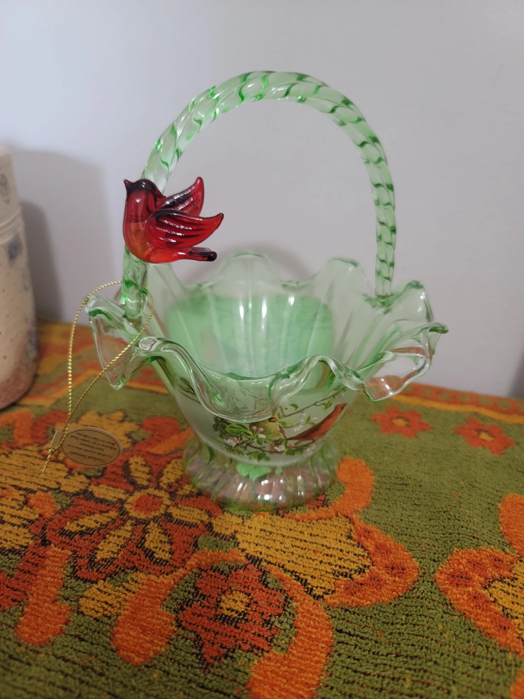 James Hautman "Cardinal Serenade" Blown Art Glass Basket - photo 2
