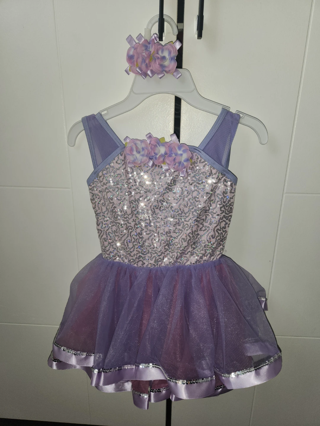 Purple Sequin Dress with Tutu Skirt and Hair Clip(4-5age)