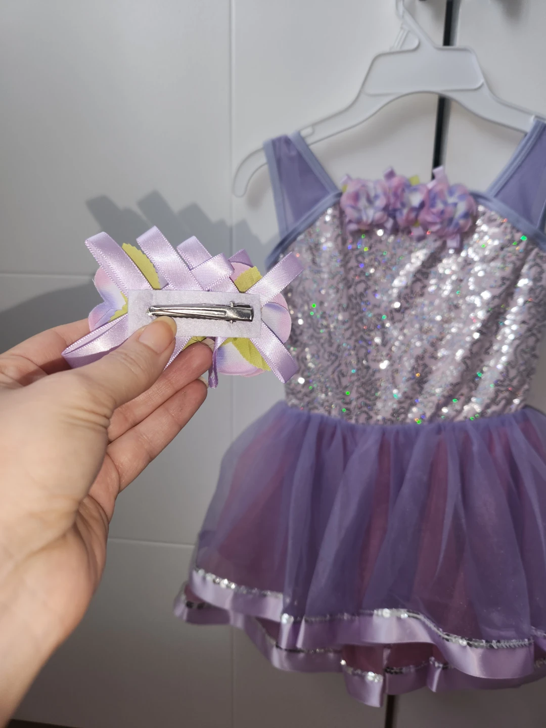 Purple Sequin Dress with Tutu Skirt and Hair Clip(4-5age) - photo 3