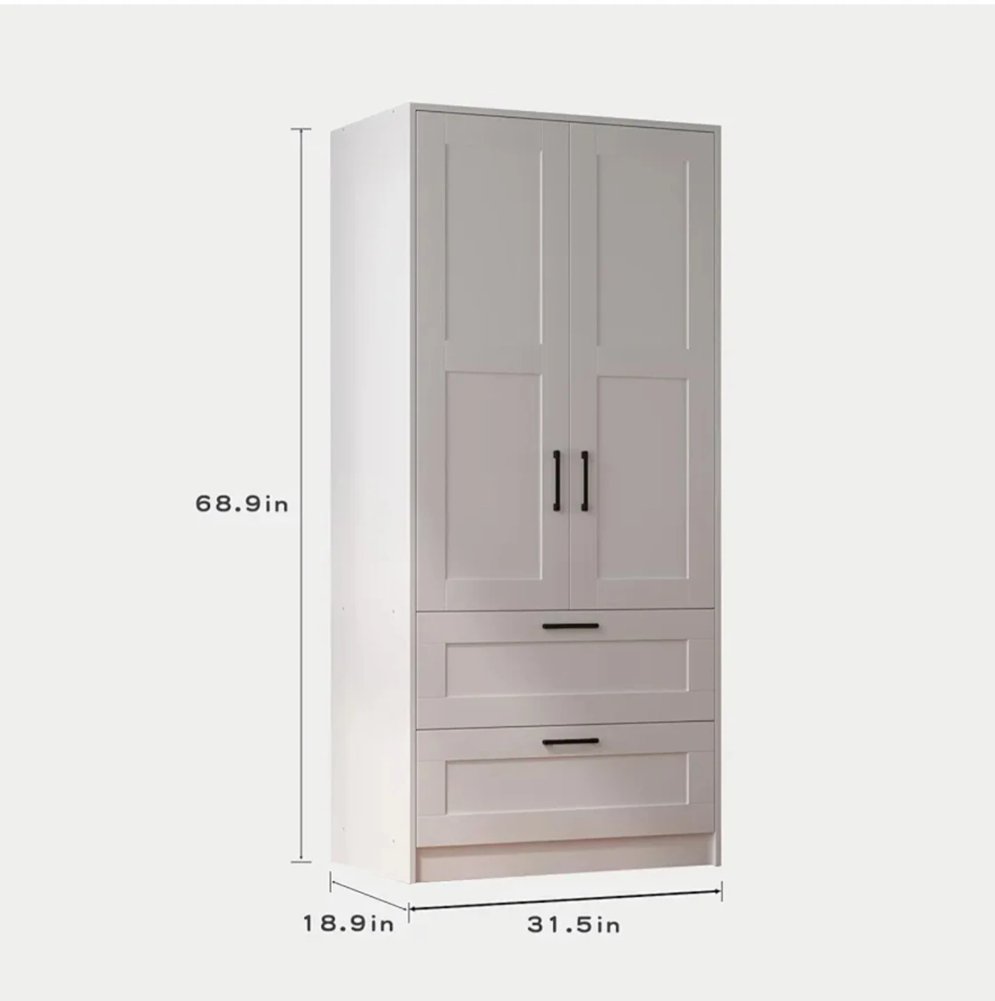 White 2-Door Wardrobe with 2 Drawers