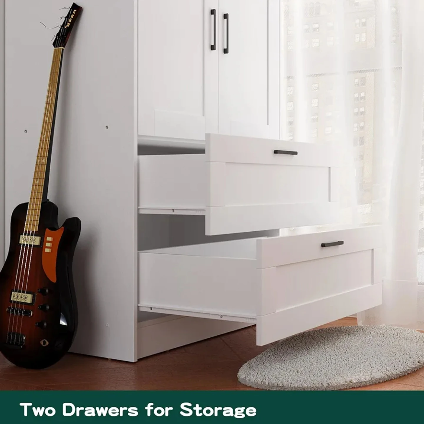White 2-Door Wardrobe with 2 Drawers - photo 2