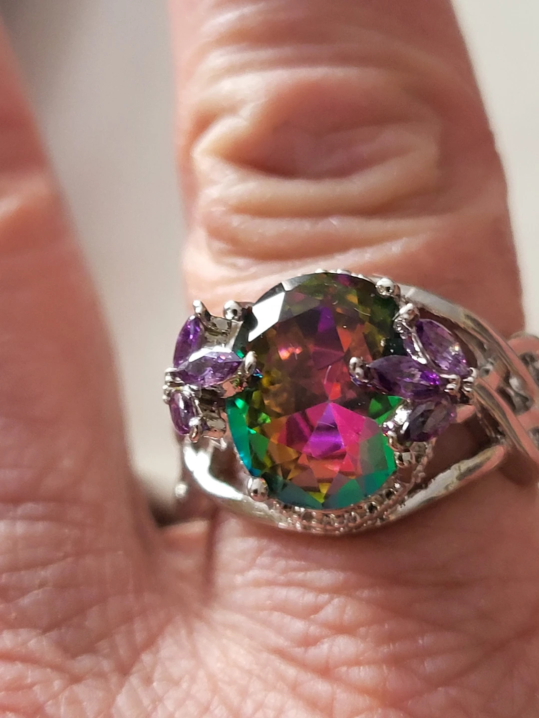 Statement Ring with Large Rainbow Mystic Topaz & Amethyst - photo 2