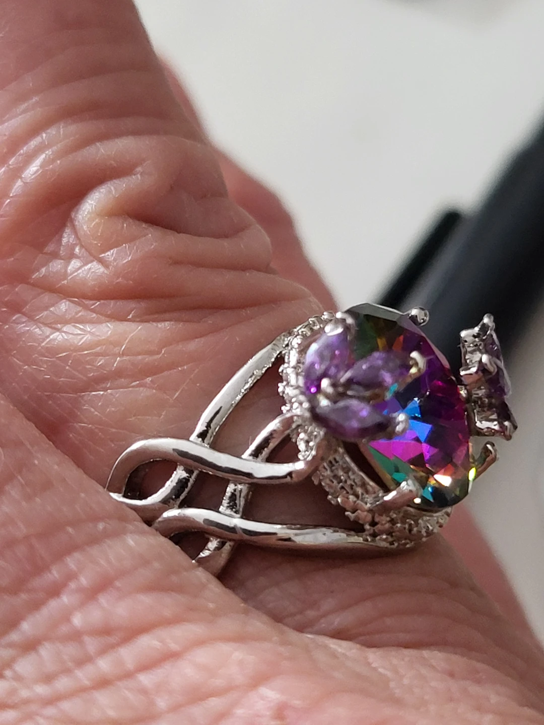 Statement Ring with Large Rainbow Mystic Topaz & Amethyst - photo 4