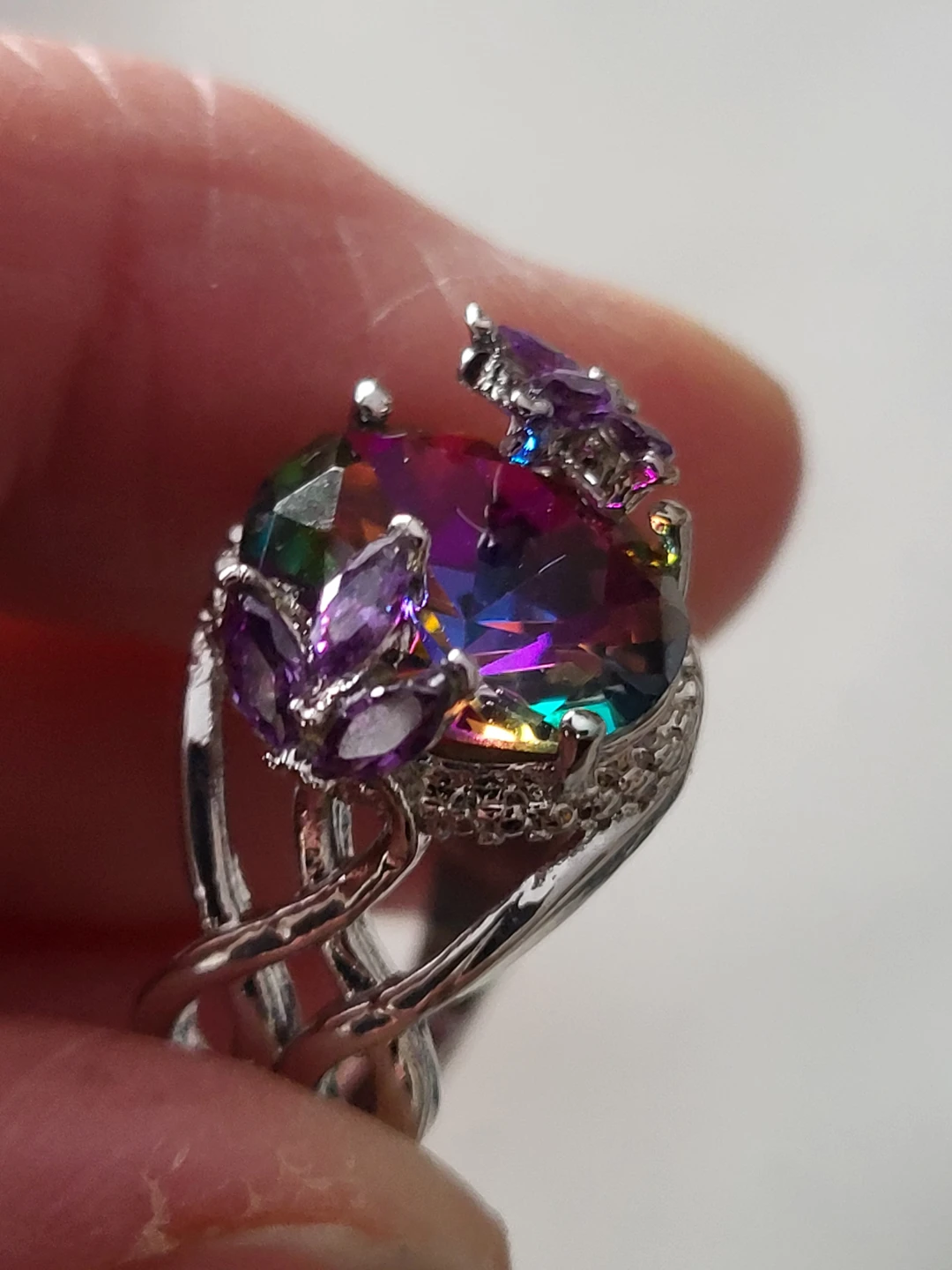 Statement Ring with Large Rainbow Mystic Topaz & Amethyst - photo 5