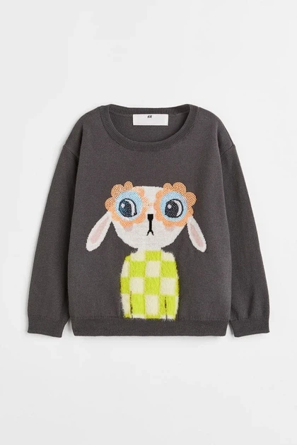 H&M Girls' Grey Bunny Sequin Sunglasses Sweater - photo 2