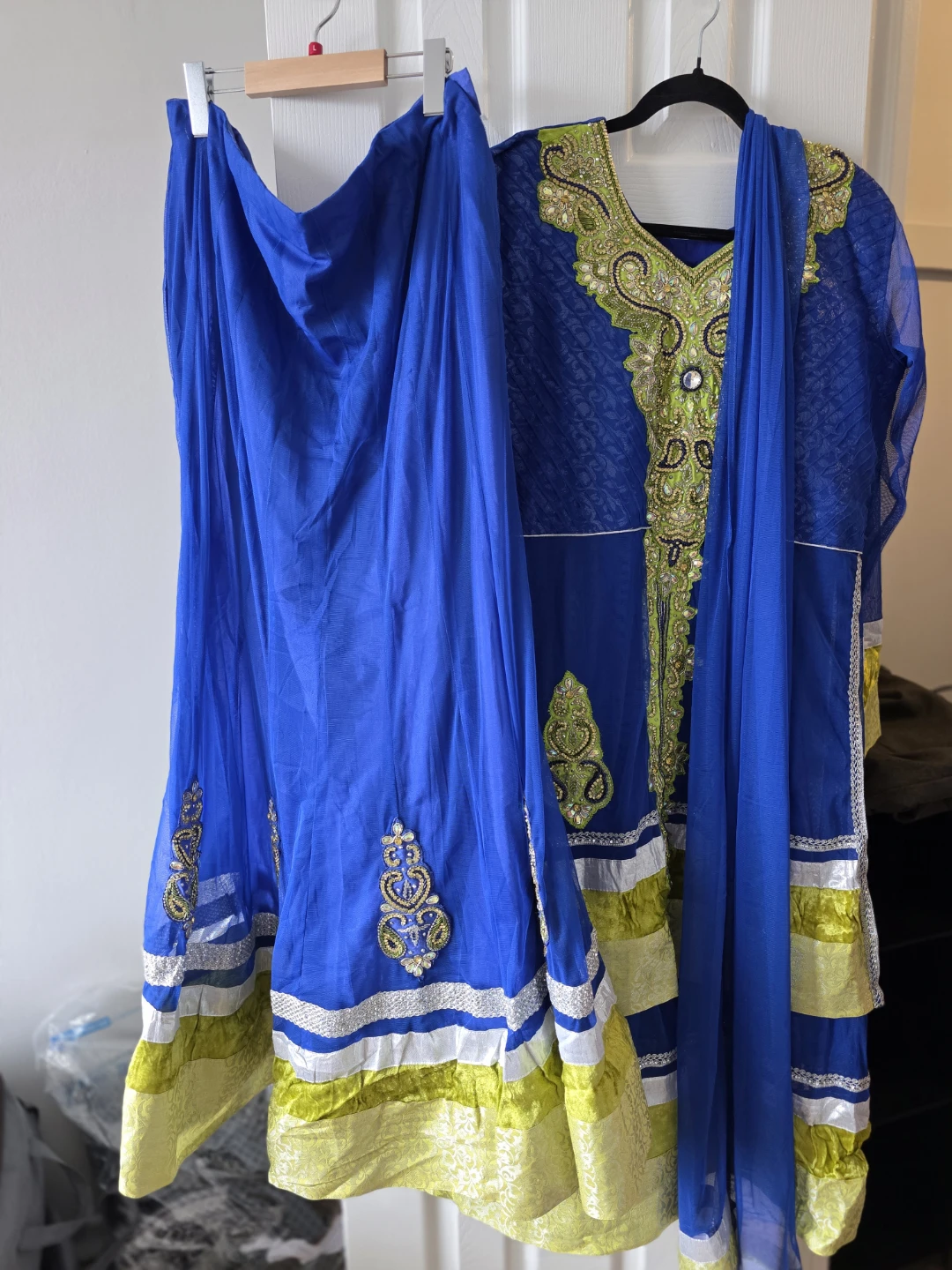 Blue and Yellow Embellished Salwar Kameez Dupatta Set