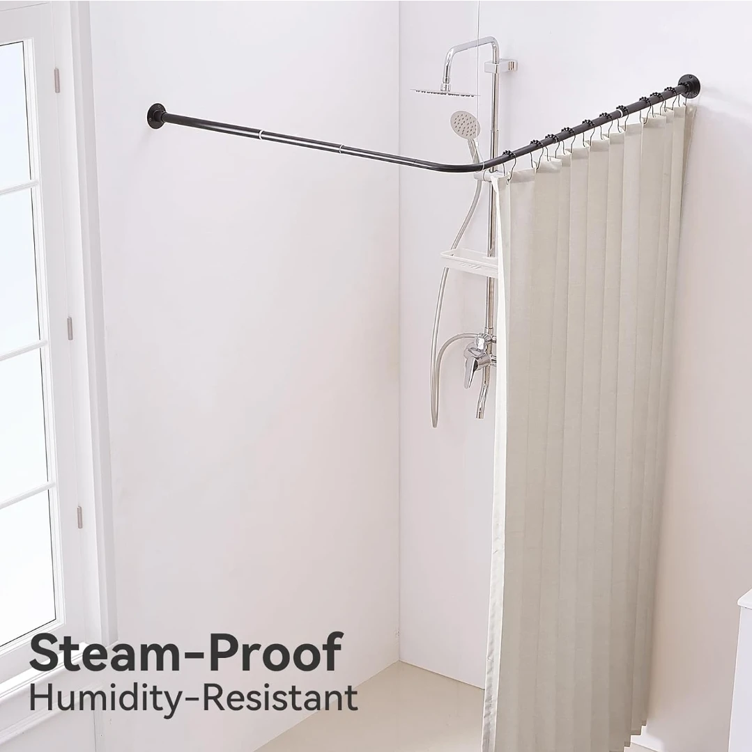 L Shaped Corner Shower Curtain Rod, Adjustable, Matte Black - photo 5