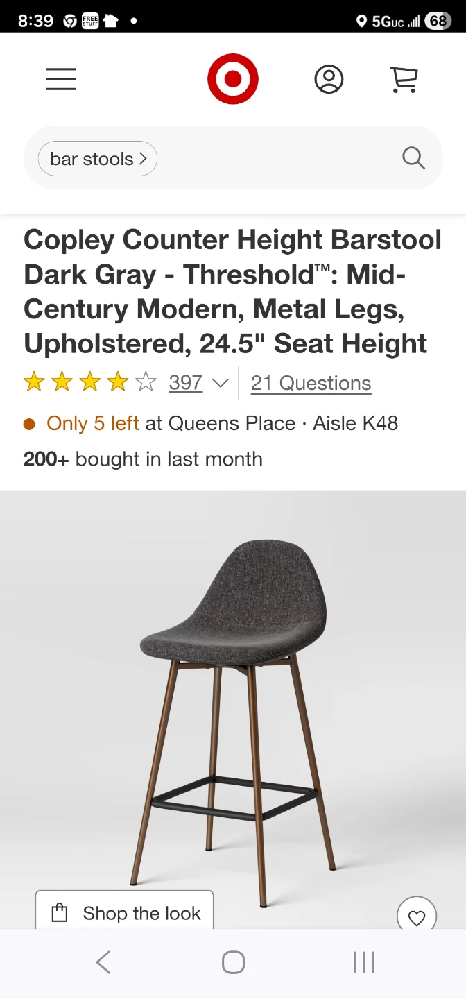 Gray Upholstered Bar Stool with Wood Legs - photo 5