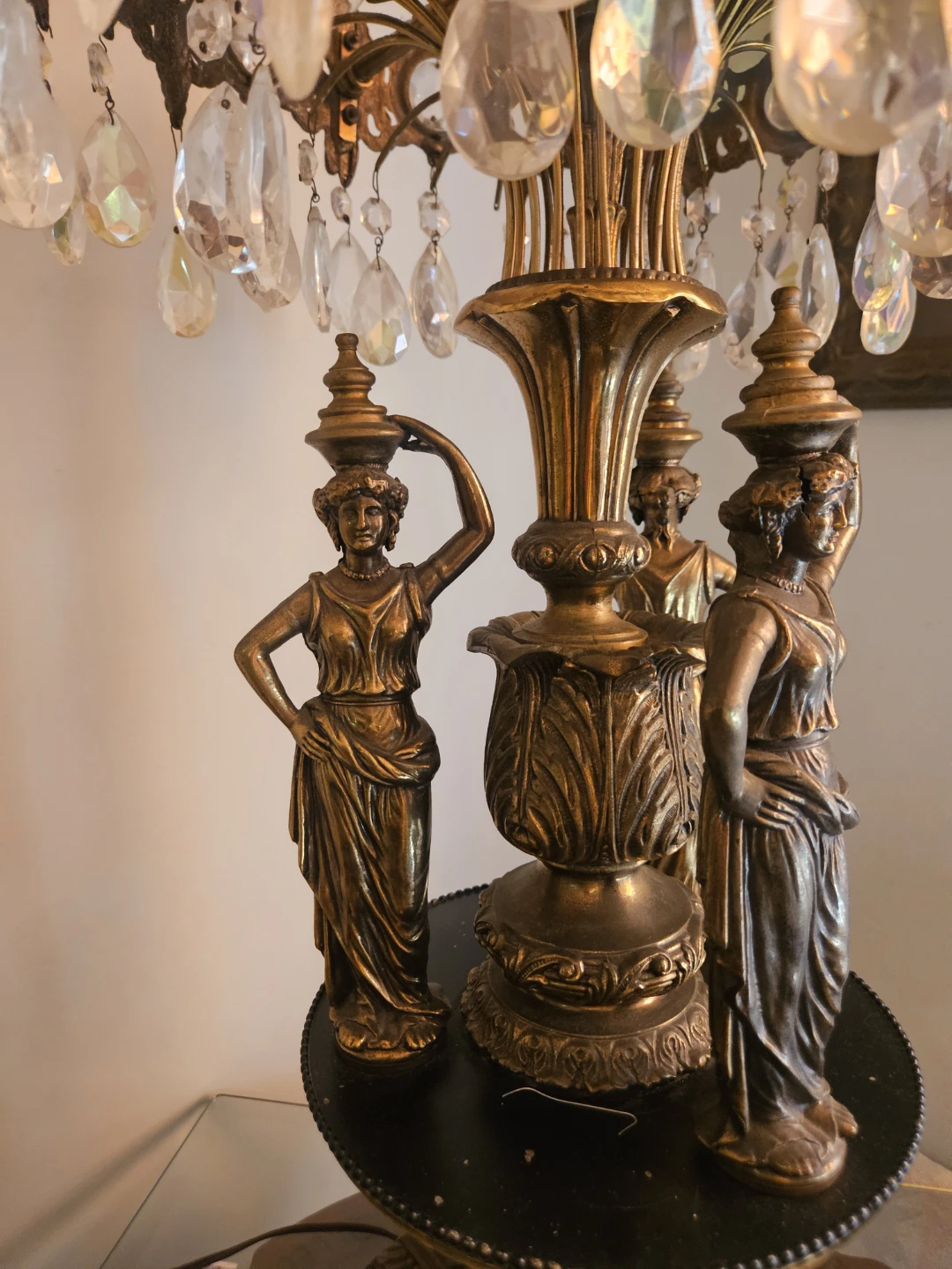 Antique Ornate Crystal & Brass Table Lamp with Figural Base - photo 5