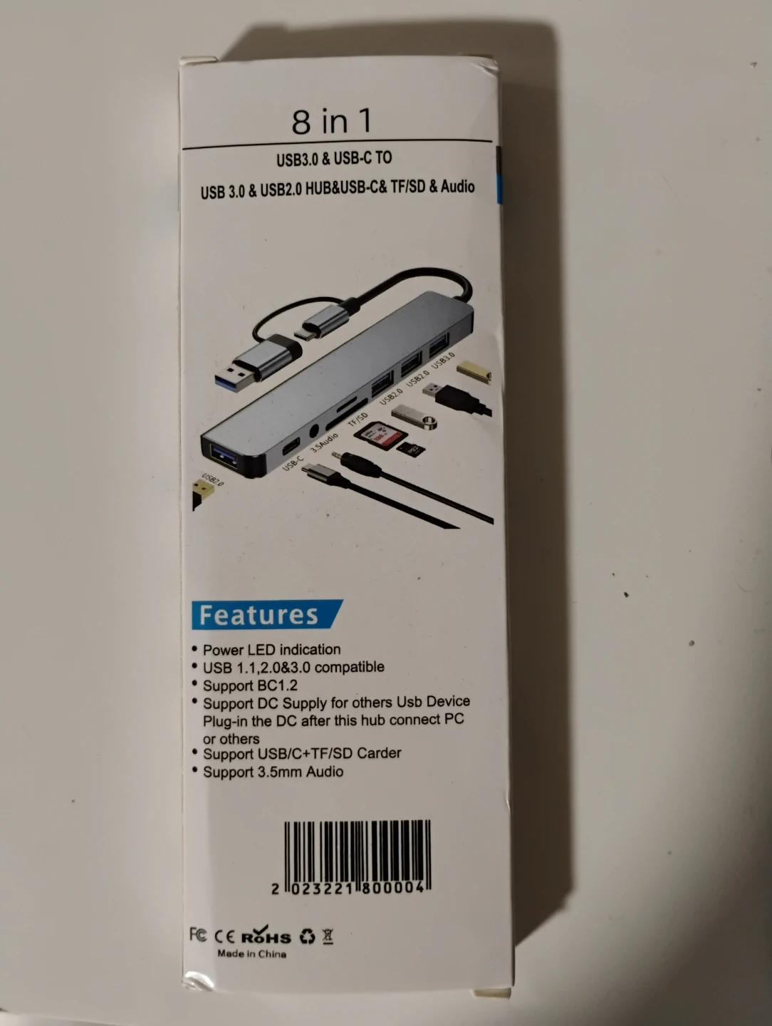 8 in 1 USB 3.0 & USB-C Hub with TF/SD Card Reader and Audio