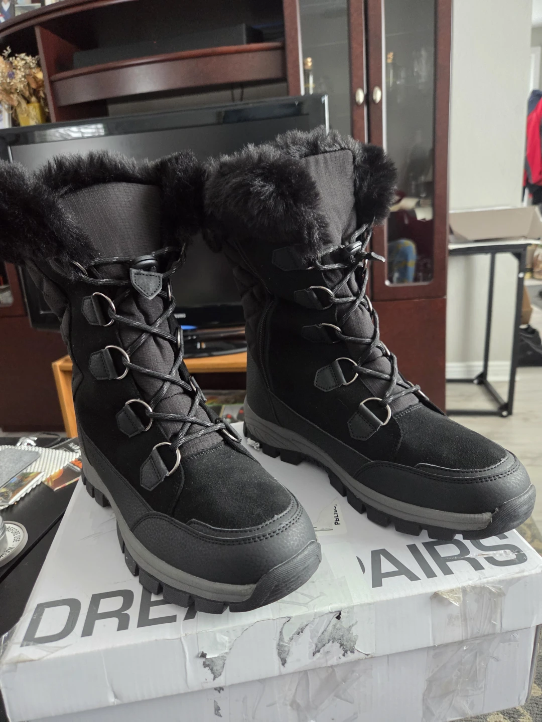 Dream Pairs Black Faux Fur Lined Winter Boots