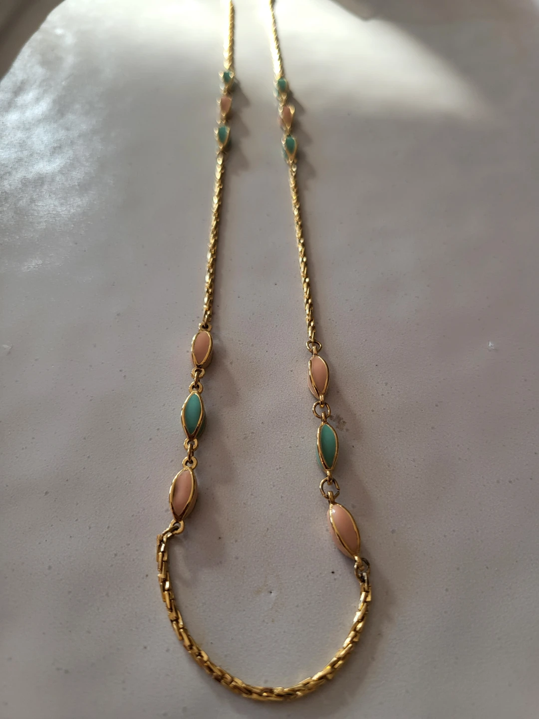 D'Orlan Gold Tone Necklace with Peach and Teal Beads