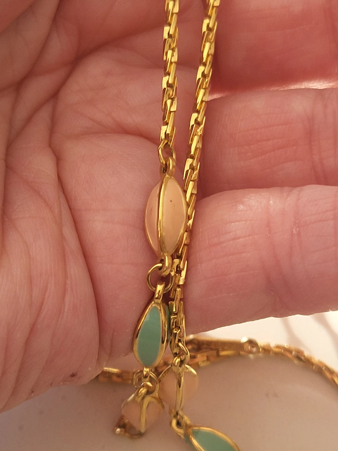 D'Orlan Gold Tone Necklace with Peach and Teal Beads - photo 5