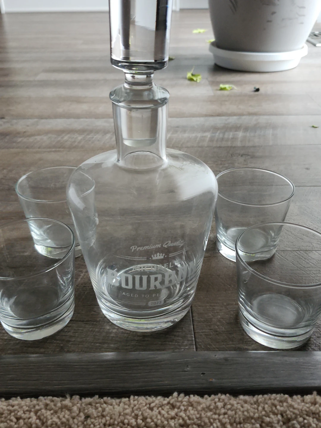 Clear Glass Decanter and 4 Whiskey Glasses Set