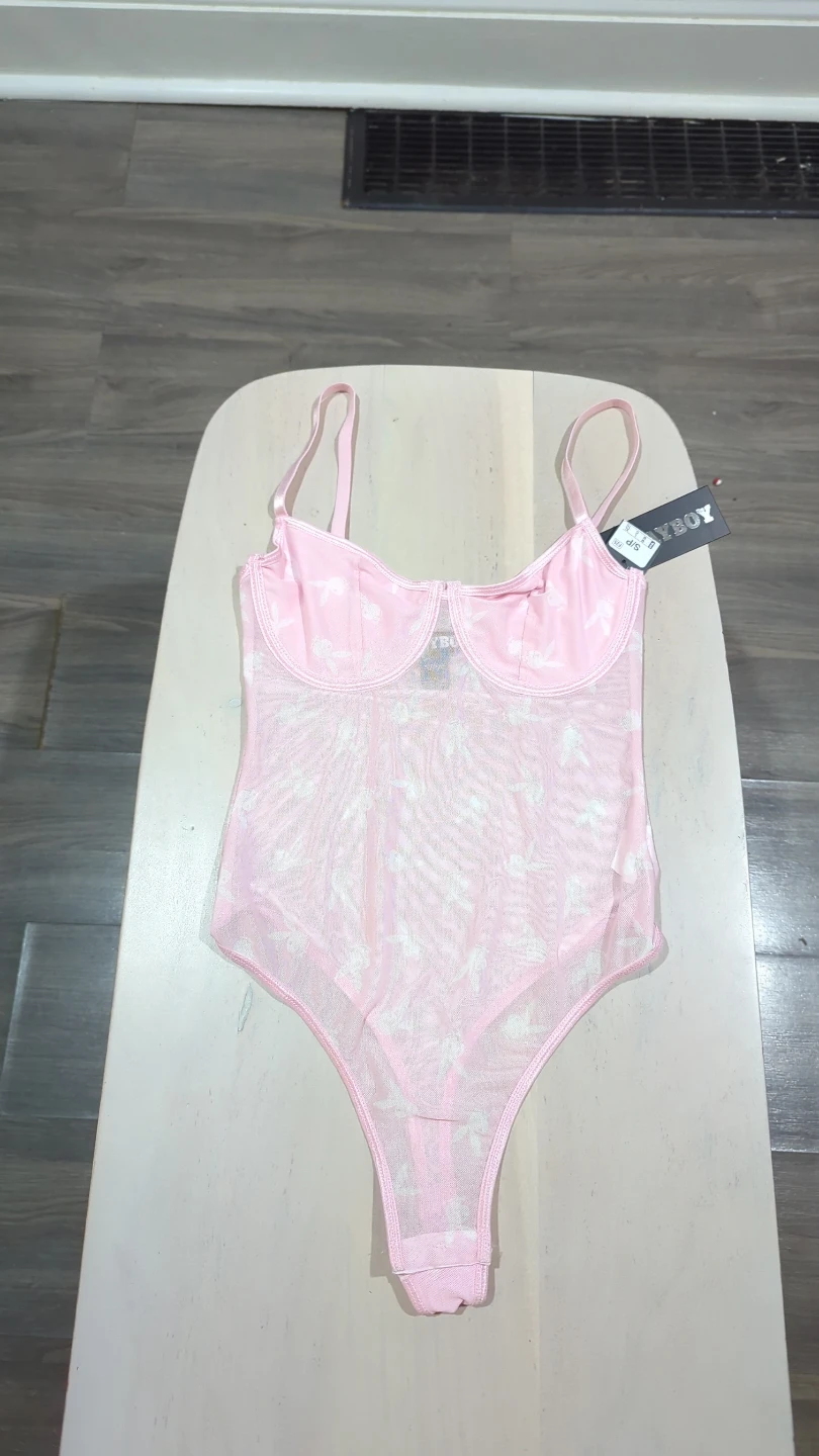 Playboy Pink Bunny Print Mesh Bodysuit - photo 3