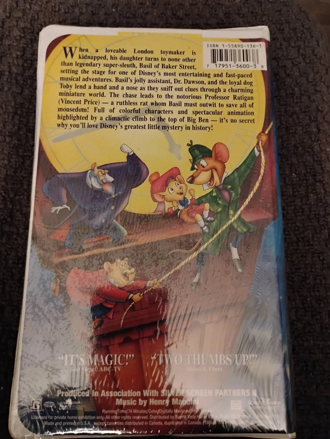 VINTAGE!! DISNEY'S THE GREAT MOUSE DETECTIVE , 1992 RELEASE - photo 2