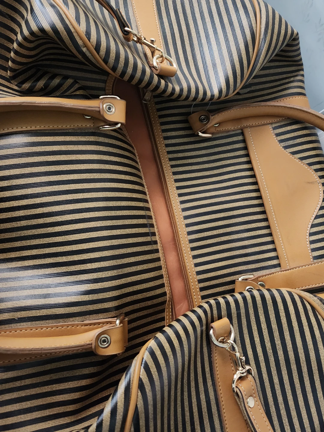 Striped Duffle Bag with Leather Accents - photo 3