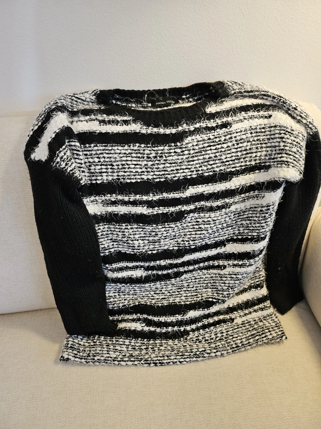 Ivanka Trump Black & White Striped Knit Sweater