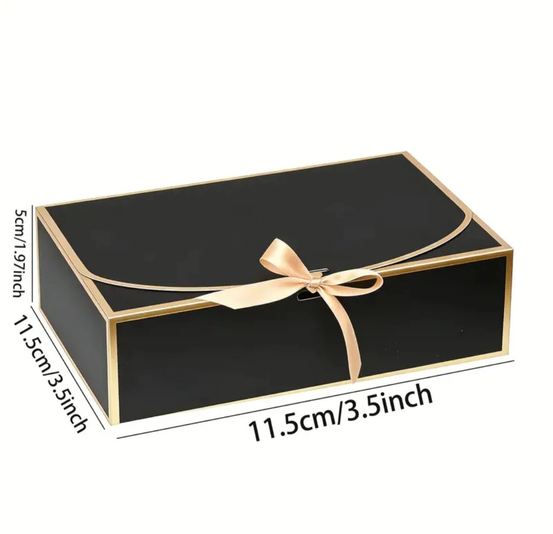 Black Gift Boxes with Gold Trim and Ribbon - Set of 5