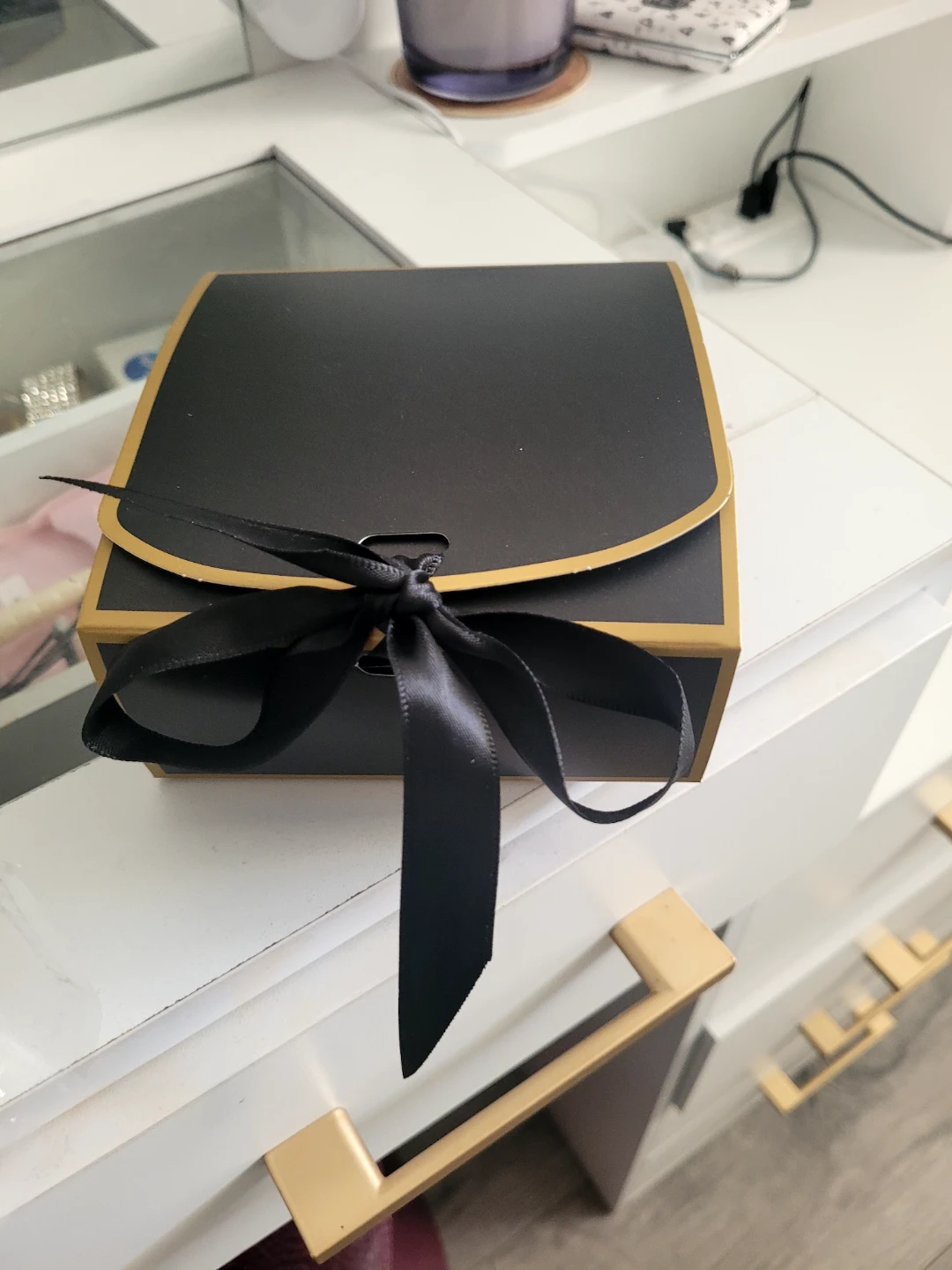 Black Gift Boxes with Gold Trim and Ribbon - Set of 5 - photo 2