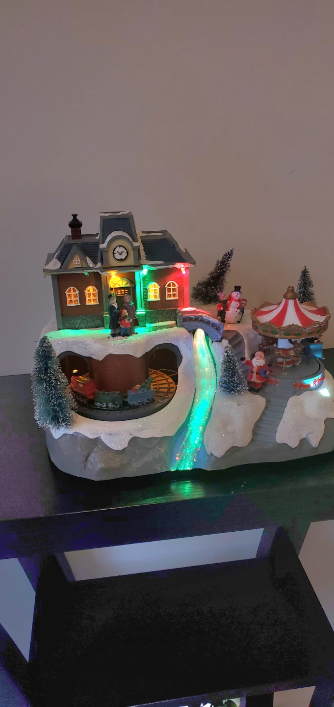 Light-Up Christmas Village Scene with Train and Carousel - photo 3