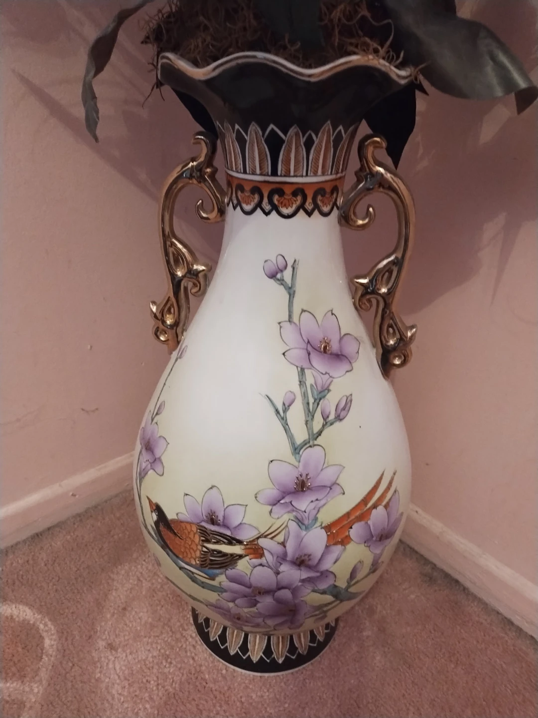 Decorative Vase with Floral and Bird Design