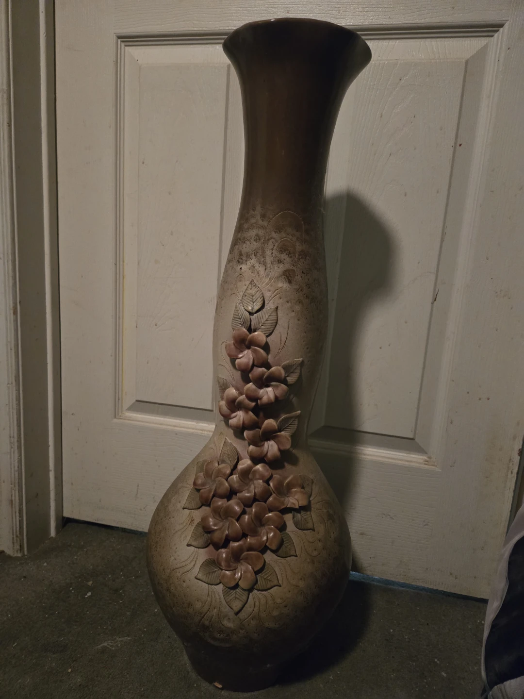 Large Decorative Vase with Floral Accents