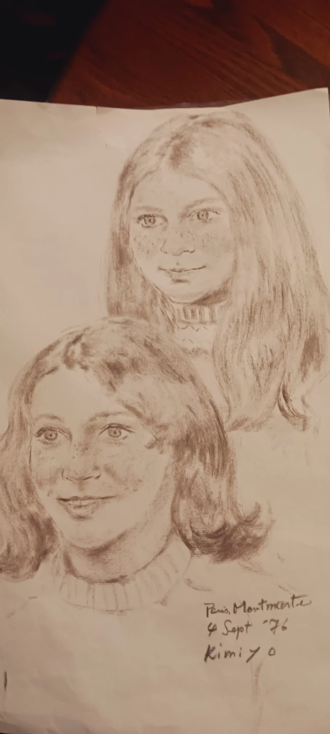 Vintage Pencil Sketch of Two Young Girls, Paris 1976. - photo 5