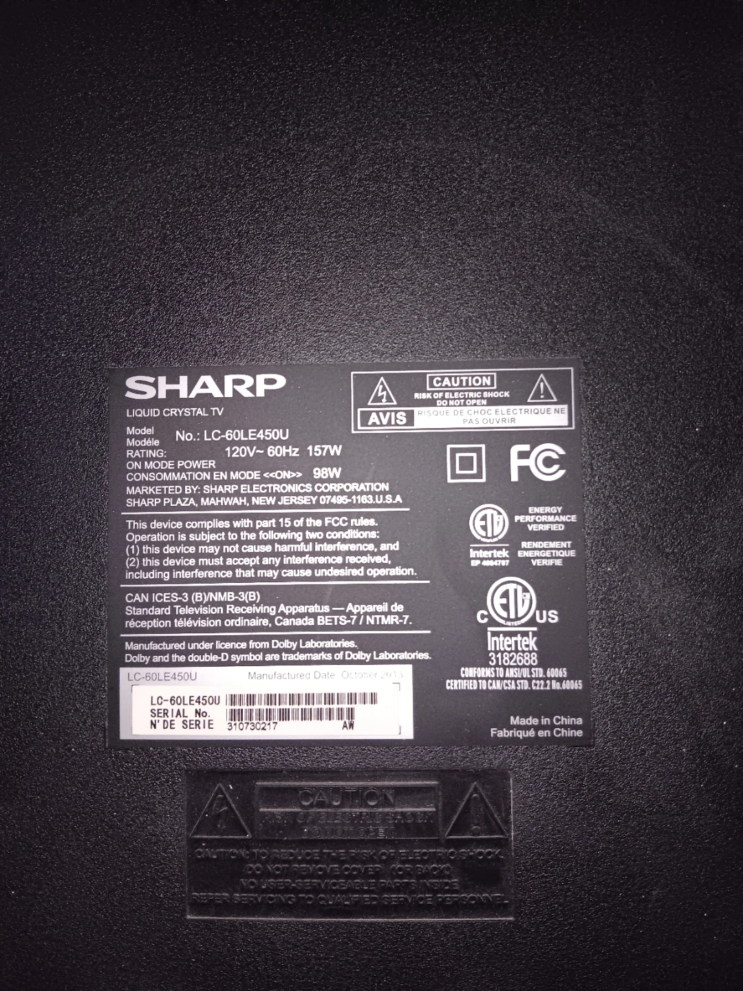 Sharp LC-60LE450U 60-Inch LCD TV - photo 3