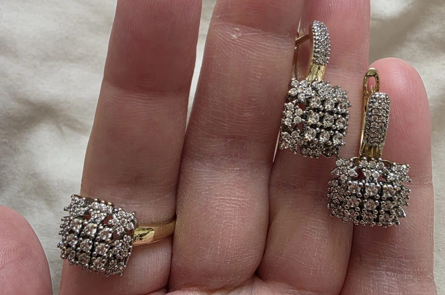 Diamond Cluster Ring and Matching Earrings Set