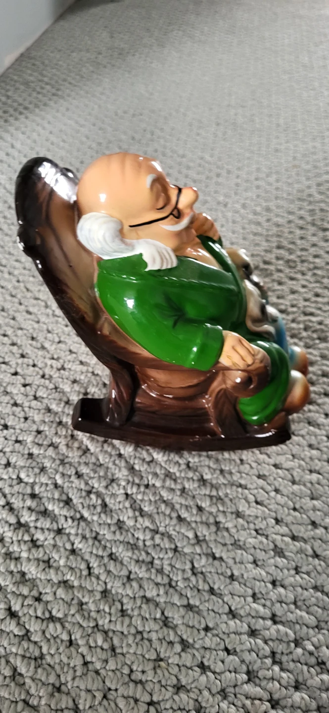 Ceramic Old Man Sitting in Rocking Chair Piggy Bank - photo 2