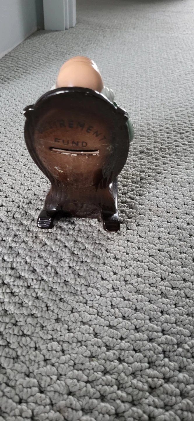 Ceramic Old Man Sitting in Rocking Chair Piggy Bank - photo 3