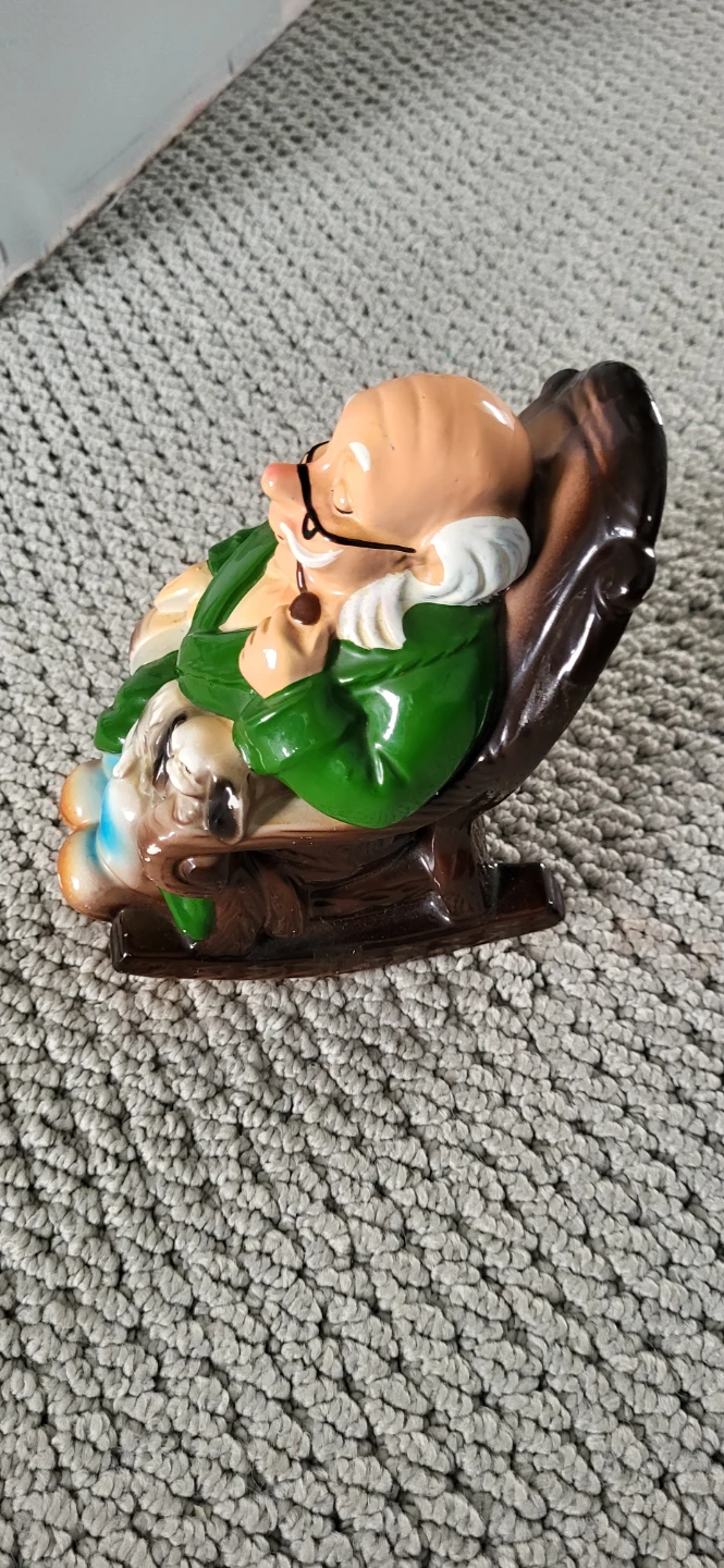 Ceramic Old Man Sitting in Rocking Chair Piggy Bank - photo 4