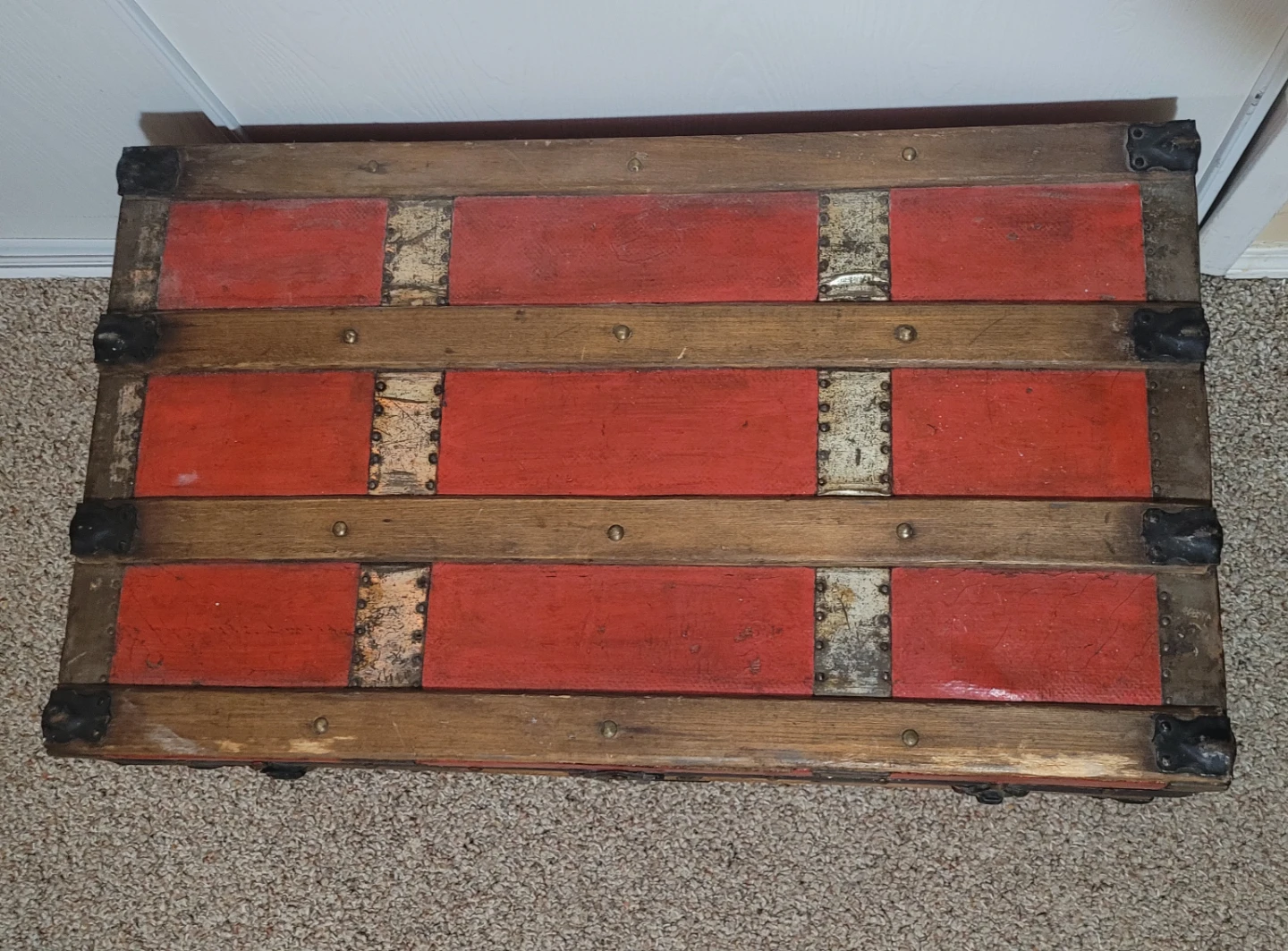 Antique Red Steamer Trunk - photo 2