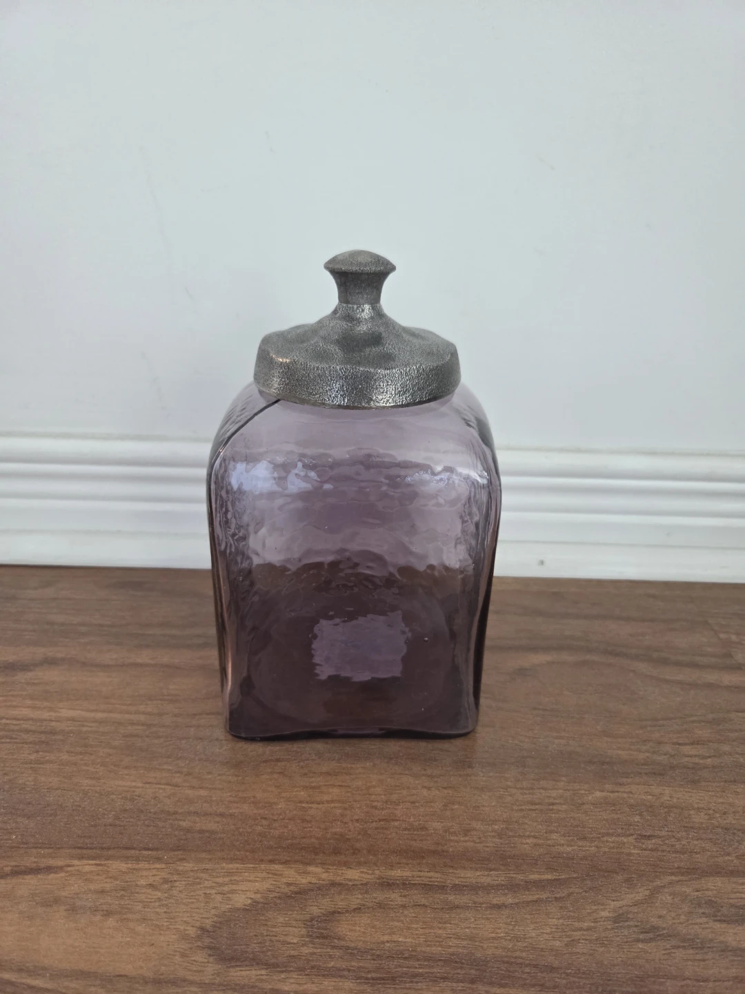 Purple Glass Storage Jar with Metal Lid
