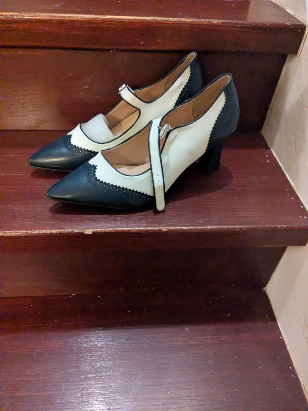 Women's Black and White Mary Jane Heels