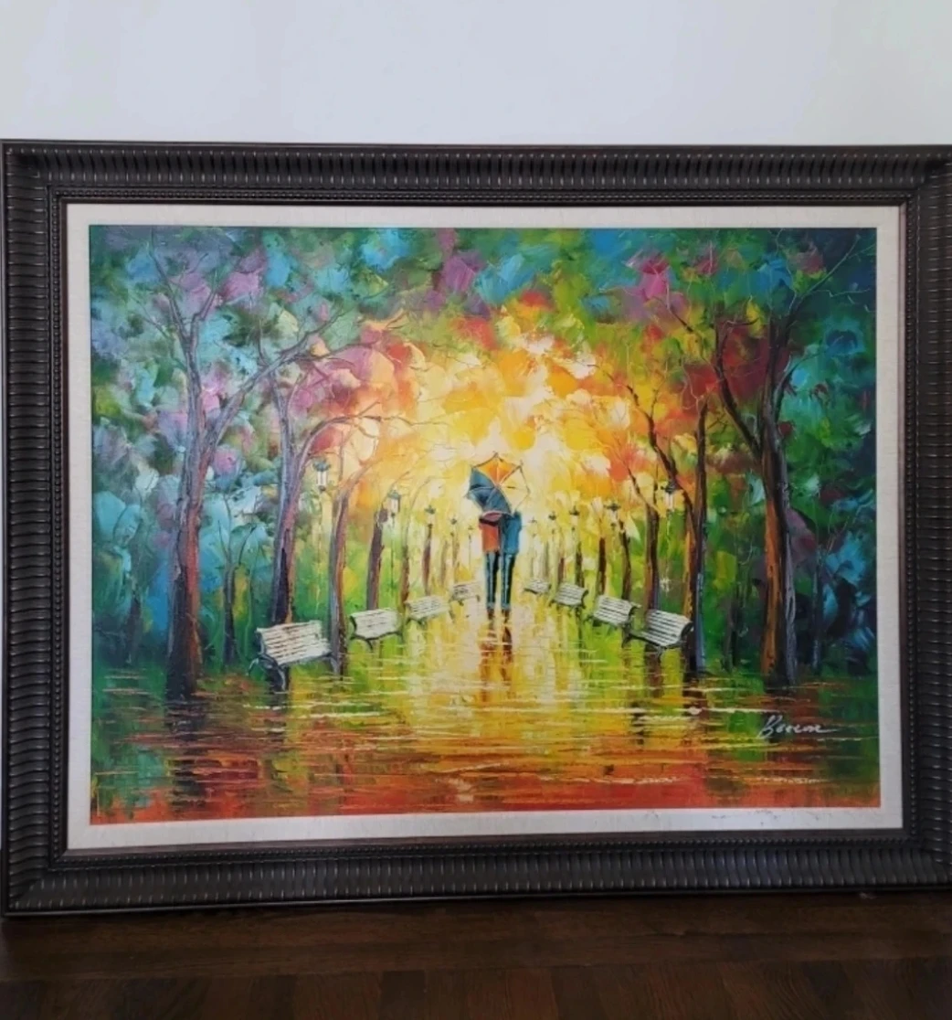 Framed Oil Painting of Couple in Park