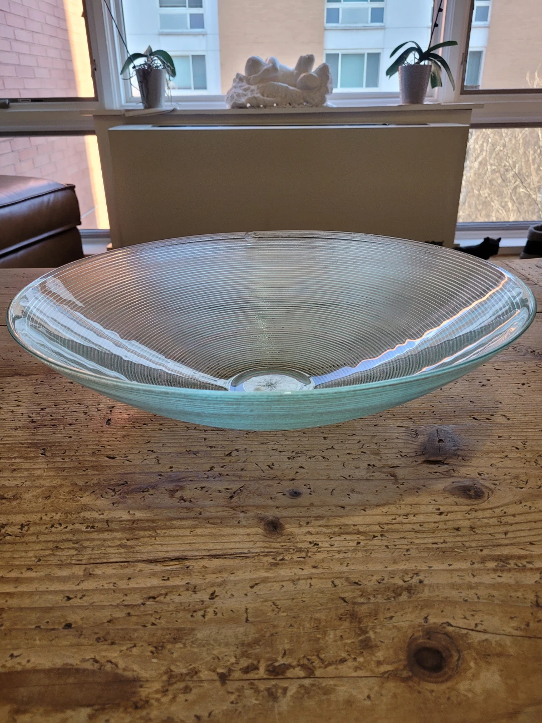 Large Clear Glass Serving Bowl with small nick - photo 2