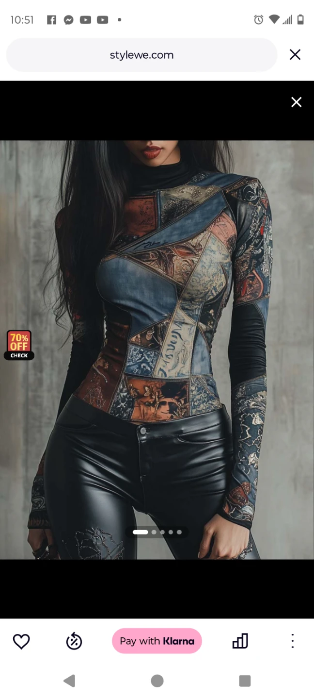 StyleWe Patchwork Print Long Sleeve Turtleneck Top