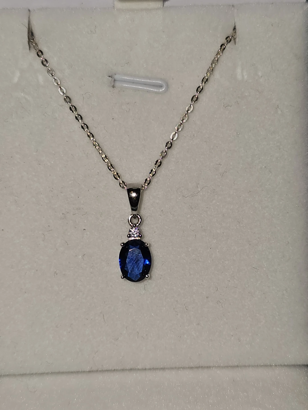 Sterling Silver Oval Blue CZ  Pendant Necklace - photo 2