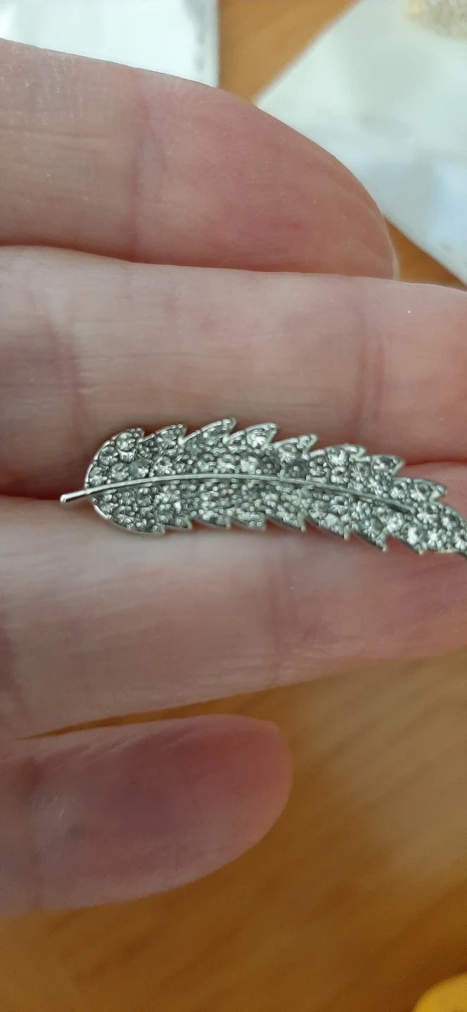 Feather shaped earrings with crystals.