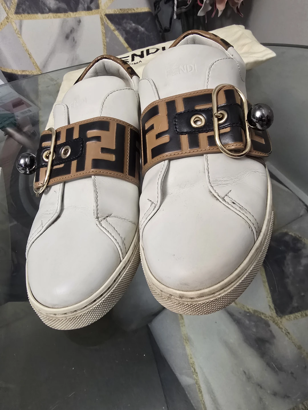 Fendi Roma Leather Sneakers with FF Buckle