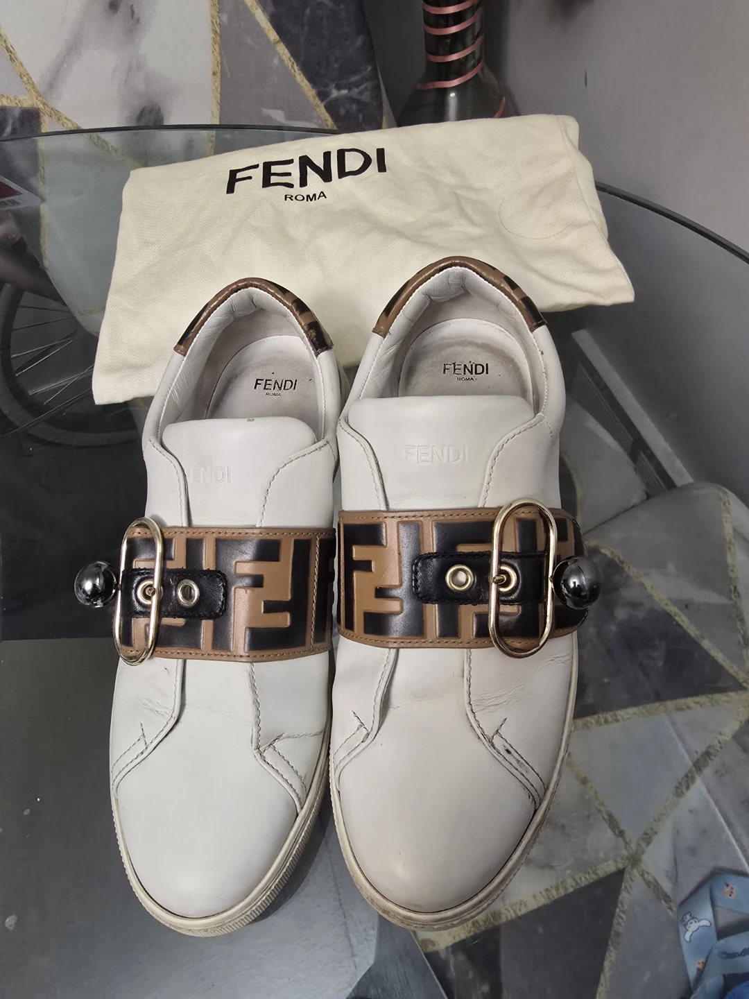 Fendi Roma Leather Sneakers with FF Buckle - photo 2