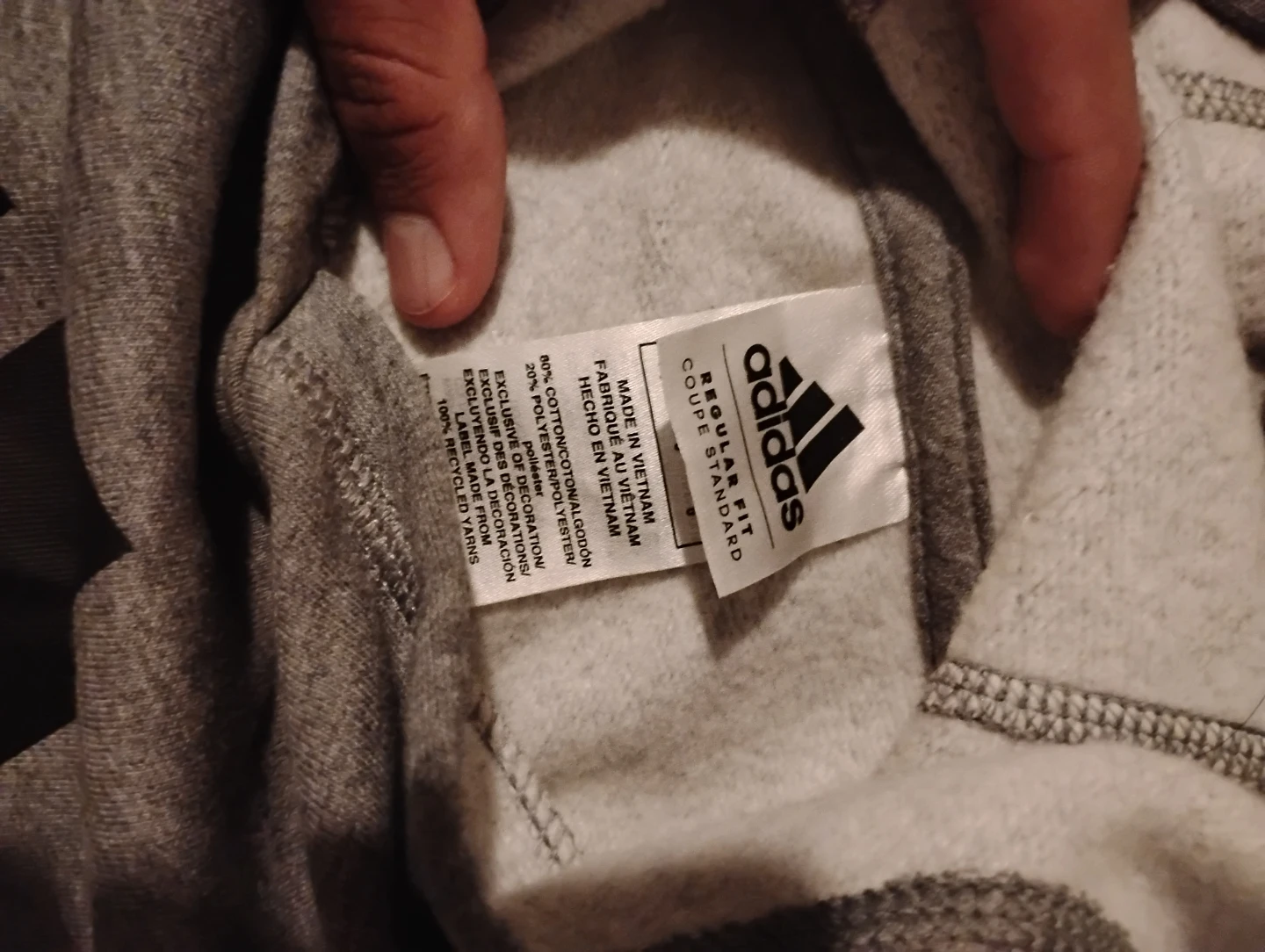 Adidas Grey Hoodie with White Stripes - Size L - photo 2