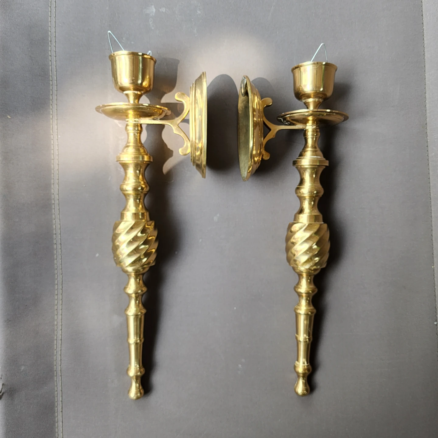 Vintage Set of 2 Solid Brass Candle Holder Wall Sconce India - photo 4