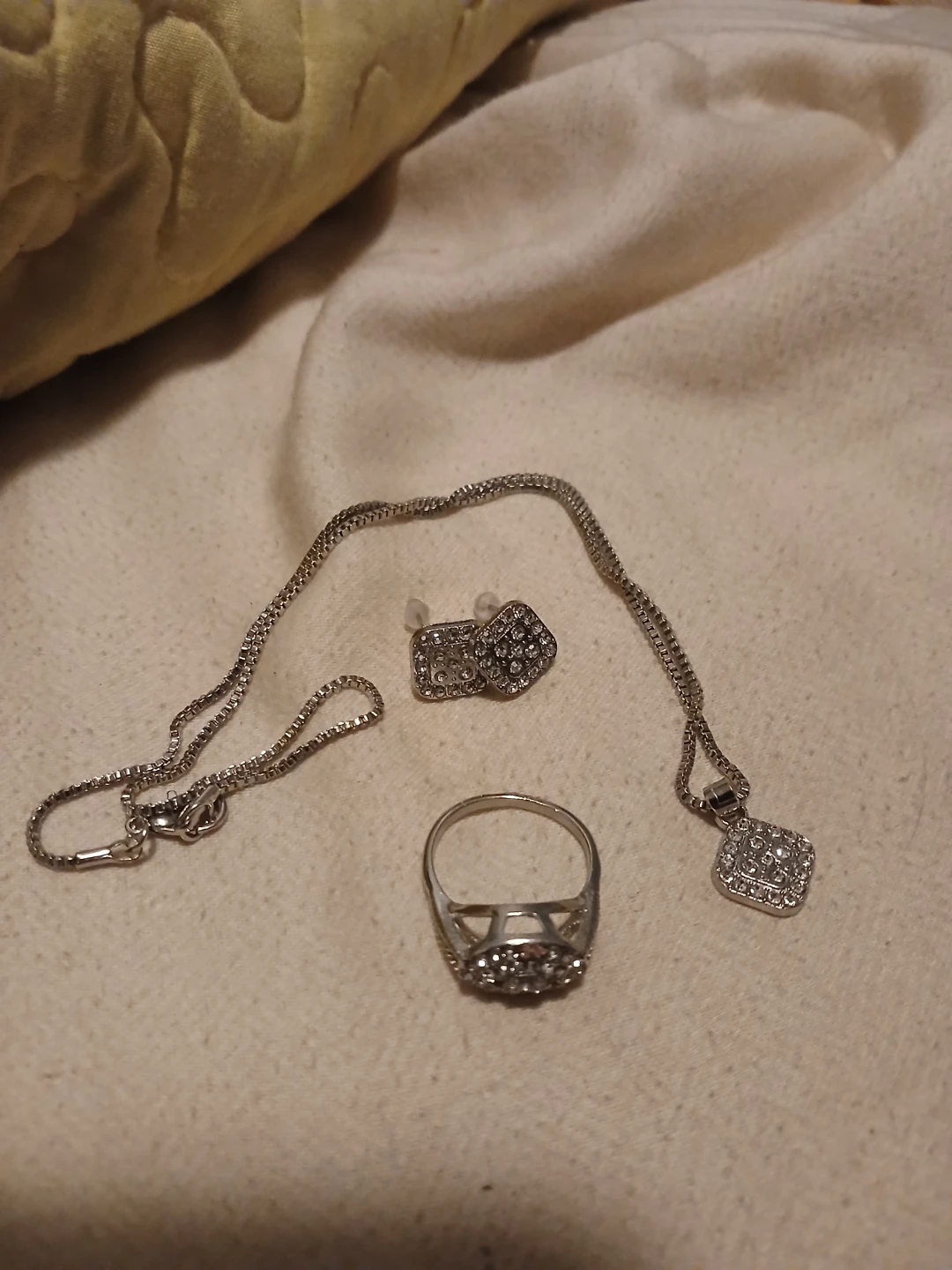 952 Silver And Zirconia Necklace, Earrings, And Ring Set