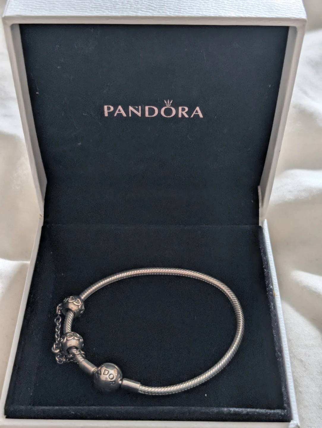 Pandora Sterling Silver Snake Chain Bracelet with Charms